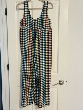 Beyond Nine Savannah Linen Multicolor Gingham Sleeveless Wide-Leg Jumpsuit